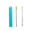 Drinking Straws Portable Straw Set 304 Stainless Steel Metal Reusable Travel Collapsible With Brush Carry Case