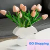 Classic ceramic vase designer classic logo shape white vase INS style high-end floral vase cream style Nordic Dining table decoration vase home entrance ornaments