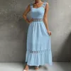 Женщина -квадратная воротника Полога на длинные платья летние рукавочные платья с большими большими платьями элегантные вечеринки дата vestido playa 240402