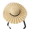 Wide Brim Hats Straw Hat With Ribbon Wavy Pattern For Sun Protection Outdoor Beach Sunhat Summer