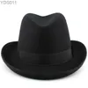 Wide Brim Hats Bucket Mens wool blend classic vintage Homburg hat feather band Fedora Trilby Sunhat jazz winter warm adjustable size M-L yq240403