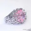 2pcs Alyans Yeni 925 STERLING Gümüş Yüzük Kakılış Pembe Kristal Zirkon Absered Halkası Kadın Düğün Takı Hediyesi