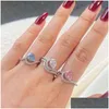 Wedding Rings Fashion 8A Zirconia Water Drop S925 Sterling Sier Ring Designer For Woman Pink Blue Love Engagement Gold Diamond Luxur Dhqms