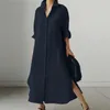 Robes décontractées pour dames surdimensionnées à manches longues robe de chemise avec ourlet asymétrique et style coréen maxi chic