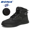 Boots BONA 2023 New Designers Winter Black Action Leather Ankle Boots Men Fashion Luxury Brand Plush Warm Boots Man High Top Footwear