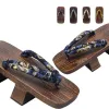 Sandaler Men Summer Wood Sandals Dubbel häl Casual Flip Flops Kolfärg Klassisk Japan Geta Beach Slippers Cosplay Shoes Cogs