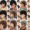 Chignon Lupu Synthetic Chignon für schwarze Frauen Afroamerikaner Mohawk Kinky Curly Hair Bun Afro High Puff Kurzer Pferdeschwanz mit Pony