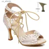 Klänningskor DKZSYIM Pearl Rhinestone Latin Dance Women Ballroom Professional Dancing Soft Sules Party/Weeding High Heels H240403MPC5