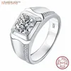 Klusterringar Newshe Original 925 Sterling Silver Moissanite Ring for Men 2ct Round White Wedding Jewelry Rings Storlek 7-14 L240402