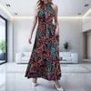 Casual Dresses Women's Summer Vintage ärmlös Boho Maxi Dress Female Elegant Halter Neck Floral Print Holiday Beach Vestidos