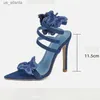 Scarpe eleganti sexy denim tacchi alti tacchi a farfalla sandali strozzati caviglia alla caviglia estate puntata punta zapatos mujer h240403