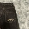 Jeans maschile jnco y2k hip hop retrò grafico ricamato pantaloni neri larghi uomini donne harajuku high wide high wide bousers 829