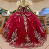 Rot Quincenara Kleid 2024 Mexiko Gold Applique Spitze Bogen Vestidos de 15 Anos Quinceanera xv Brithday Süße 16 Kleiderballkleid