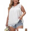 Kobiety w rozmiarze damskim plus gibsie białe koronkowe wykończenie bluzka bluzka 2024 Summer boho swobodne luźne tope i bluzki dhtks