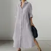 Robes décontractées pour dames surdimensionnées à manches longues robe de chemise avec ourlet asymétrique et style coréen maxi chic