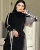 Slippers Fashionvane Black Front Slit Prom Dresses Saudi Arabia Women Wear High Collar Rhinestone Long Sleeves Evening Formal Gowns