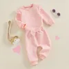 Roupas Conjuntos de roupas Blotona Toddler Girls Roupa de outono da primavera de manga comprida Sweet Heart Sweatshirt Rosa Palnta