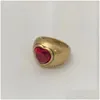 Band Rings Ins Retro Exaggerated Ruby Heart Ring Female Fashion Personality Bronze Tide Brand Hip-Hop All-Match Jewelry Gift Accessor Dhn9G