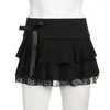 Skirts Punk Fashion Women's Short Skirt Casual Harajuku Sexy Gothic Style Y2K Emo Girls Rock Bow Solid Color Lace Streetwear Mini