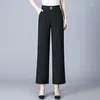 Spodnie damskie Korean Spring Temperament Prosty moda elastyczna wysoka talia szeroka noga solidna kieszeń luźne proste spodnie 2024