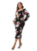 Plus taille d'été floral midi dres fleur imprimement corporelcones backless manches longues dames robes élégantes modis femme robe 2023 240408