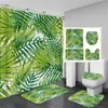 Duschgardiner badrumsgardin grön tropisk växt lämnar bambu tryckt för bad mot halksmattan set toalettskydd köksmattan