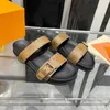 Designer sandal Bom Dia Genuine Leather sandal Slipper Casual Shoe summer beach gladiator Mules hasp New womans Flat Slide luxury Designer Sliders sandale
