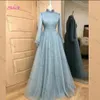 Muslime Tulle Vestidos de noite de pescoço alto Aplicado mangas compridas Modestas Modestas Mulheres de Prom Casamento Roupas de Convidado 240401