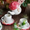 Red Mushroom Coffee Cup Saucer Exquisite Ceramic Afternoon Tea Set Simple Home Teapot Breakfast Milk Mug Cartoon Dessert Plate 240329