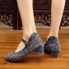 Pumps Veowalk Flower Embroidered Women Low Block Heel Canvas Pumps Ankle Strap Elegant Ladies Comfort Chinese Cheongsam Cotton Shoes