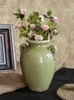 Vazolar Ülke klasik seramik vazo çatlak sır tutamağı koyu yeşil retro hidroponik saksı