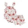 Clothing Sets 0-24M Born Baby Girls 2Pcs Summer Outfits Sleeveless Watermelon/Floral Print Strap Romper Tops Shorts Set Infant Clothes