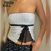 Женские танки Camis Pixiekiki Crim Trim Trip Bow Mesh Patchwork Patchwork Ribed Tube Top Cutecore 2000-х