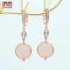 Boucles d'oreilles en peluche Shenjiang Shell de pierre de cristal rond naturel pour femmes Girl Wedding 585 Rose Gold Color Party Bijoux