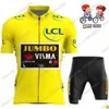 Cykeltröja sätter barn Jumbo Vima Trilogy Set Italy Frankrike Spanien turné pojkar flickor kläder röd gul droppe leverans utomhus otxsf