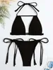 Women's Swimwear String Halter Bikinis 2023 Women Sexy Triangle Swimsuit Tie Side Swimwear Female Padded Bathing Swimming Suit Beachwear Summer Y240402