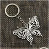 Key Rings Fashion Diameter 30Mm Ring Metal Chain Keychain Jewelry Antique Sier Plated Hollow Butterfly 60 48Mm Pendant215C Drop Delive Dhheg