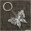 Kluczowe pierścienie średnica mody 30 mm metalowy łańcuch metalowy biżuteria z breloką Antique Sier Splated Butterfly 60 48 mm wisiorek215c Drop Gelive Dhheg