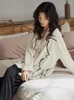 Hemkläder kvinnors pyjamas kostym söt tryck vår och höst långärmad långa byxor koreanska casual bärbara sömnkläder slitage