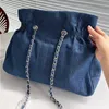 Sac à bandoulière simple pour femmes, marque de luxe, sac sous les bras en Denim, Double chaîne, grand sac à dos en Denim, grande capacité 36cm