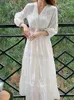 Blanc Long Robe Femme Summer Boho Lace Robes Femme Place Holiday Hollow Out Robe Dames Elegant Vintage Loose Vestidos 240321