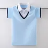 어린이 순수면 폴로 셔츠 여름 패션 어린이 학교 유니폼 tshirt 십대 소년 415 년 톱 240323