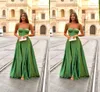 Vestidos de noite de tamanho verde elegante para mulheres, manchas de espaguete de luta com as flechas de cetim preços de cetim de cetim Brithday Prom Especial Ocasião Vestido Partem