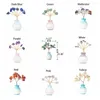 Party -Dekoration Super Mini Crystal Money Tree Kupferdraht eingewickeltes Achate Scheibe Basis Chakra Edelstein Feng Shui für Wohnkultur Hellblaue Vase