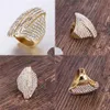 2st bröllopsringar Hip Hop Iced Out Bling Big Oval Ring Female Gold Color rostfritt stål cocktailringar för kvinnor festsmycken hög kvalitet