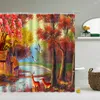 Tende per doccia scenario di pittura a olio impermeabile alberi da bagno 3d stampa con ganci tende o tappetino