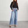 Jeans kadın tasarımcı kadın jean kadın düğmesi yüksek pantolon cep bel elastik pantolon denim delik gevşek koşu kadınlar iş için gündelik kot bayanlar kat ince moda