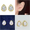 Stud Fashion Sliver Pear Cubic Zirconia Earrings For Women Crystal Earings Party Water Drop Studs Ear Girl Delivery Jewelry Dheyn