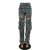 Damesjeans Joskaa Blue scheurde baggy dames hipster sexy hoge taille rechte denim broek 2024 Fashion Cargo broek streetwear