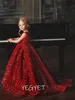 Glitter Red Princess Dess Long Flower Girl Dresses Sequin Party Dress Cute Baby Birthday Christmas Gift 240321